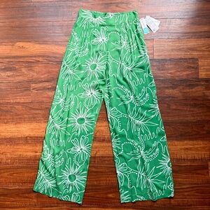 Tribal Jeans Pili Pull-On High Rise Wide Leg Pants Kelly Green Floral Print M